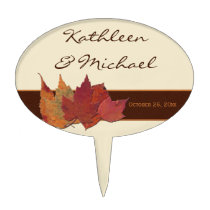 Brown Orange Ivory Dried Leaves Wedding Cake Pick cake picks