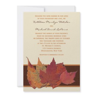 Brown Orange Ivory Dried Leaves Wedding Invitation
