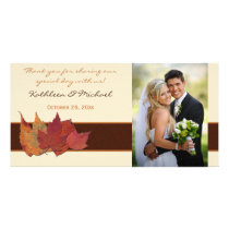 Brown Orange Ivory Dried Leaves Wedding Photo Card photo cards