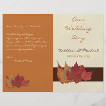 Brown Orange Ivory Dried Leaves Wedding Program flyers