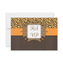 Brown Orange Leopard Print Wedding RSVP Cards Invites
