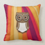 Brown Owl Red Background Pillow