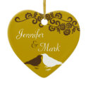 Brown pair love birds wedding couple first ornament