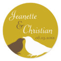 Brown pair love birds wedding favor seal label sticker