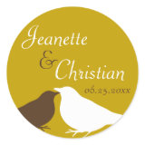 Brown pair love birds wedding favor seal label sticker