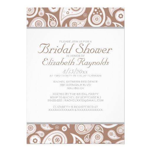 Brown Paisley Bridal Shower Invitations