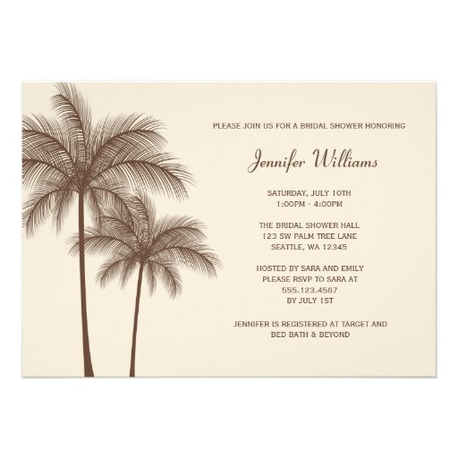 Brown Palm Tree Bridal Shower Invitation