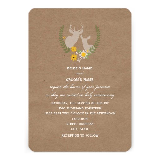 Brown Paper Inspired Wildflower Deer Wedding Personalized Invitation