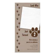 Brown Paw Print Birthday Invitation Customized Photo Card