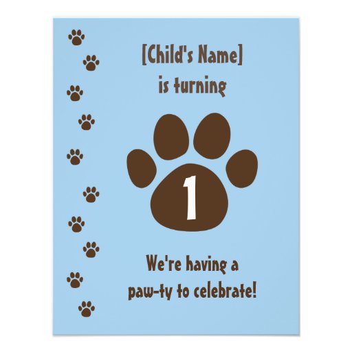 Brown Paw Print on Blue Birthday Personalized Announcements