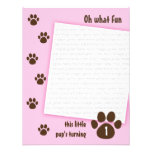 Brown Paw Print on Pink Birthday Invite