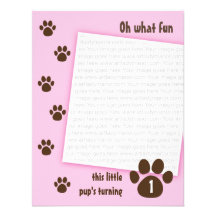 Brown Paw Print on Pink Birthday Invite