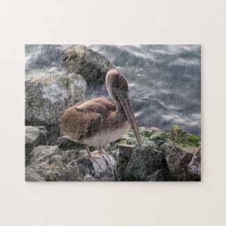 Brown Pelican on the Rocks Large Jigsaw Puzzle