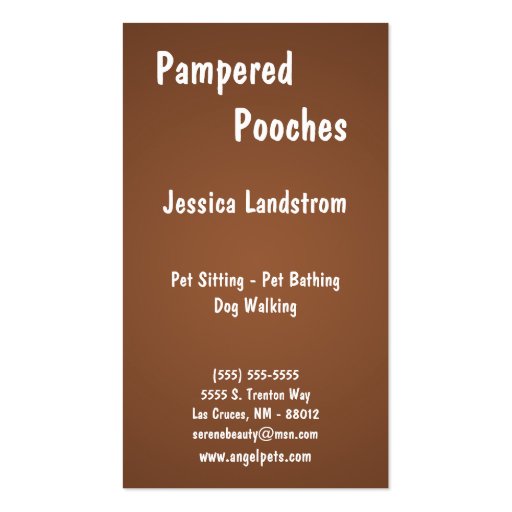 Brown Pet Sitting Dog Walking Walker Business Card (back side)