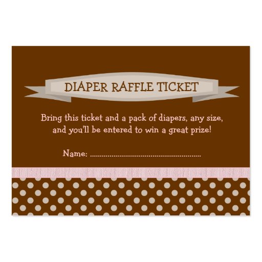Brown PInk Baby Shower Diaper Raffle Ticket Insert Business Cards