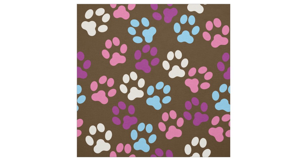 Brown Pink Blue Plum Dog Paw Prints Pattern Fabric Zazzle