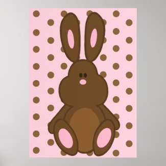 Brown & Pink Bunny with Polka Dots Poster print