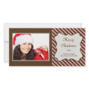 Brown pink candy stripe Christmas holiday greeting photocard