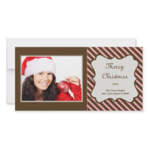 Brown pink candy stripe Christmas holiday greeting photo cards