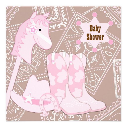 Brown Pink Cowgirl Baby Girl Shower Invitations