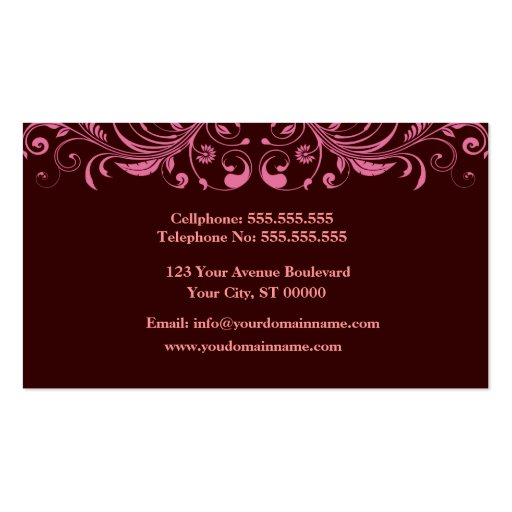 Brown & Pink Damask Business Card (back side)