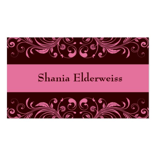 Brown & Pink Damask Business Card (front side)