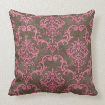 Brown & Pink Damask Decorative Throw Pillow