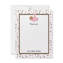 Brown & Pink Dot Baby Girl Shower Thank you note Custom Announcements