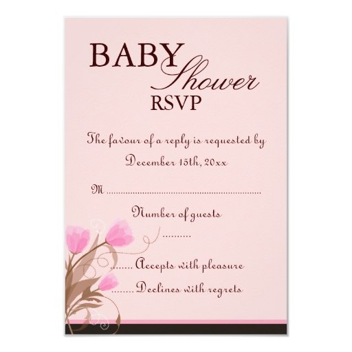 Brown & Pink Floral Design Baby Shower RSVP Card Custom Invitations
