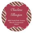 Brown pink frame holiday stripes red address label sticker