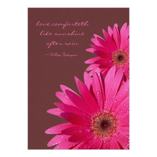 Brown & Pink Gerbera Daisy Wedding Invitation