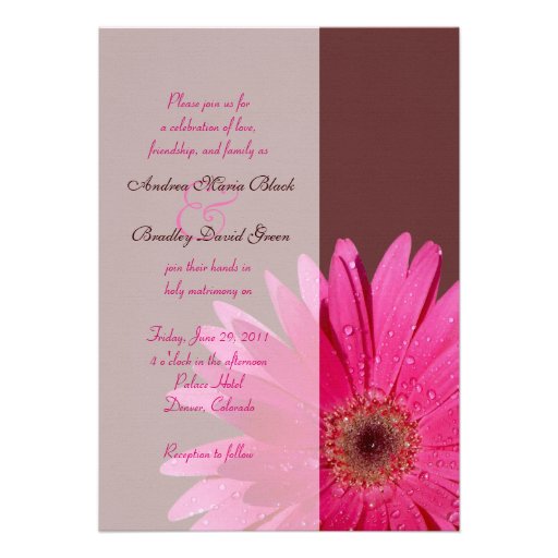 Brown & Pink Gerbera Daisy Wedding Invitation