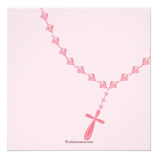 Brown Pink Rosary First Holy Communion Invitation