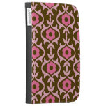brown pink spring flowers damask kindle folio cases