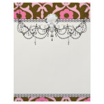 brown pink spring flowers damask custom letterhead