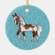 Brown Pinto Trotting Cartoon Horse Christmas Tree Ornament