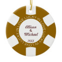Brown poker chip lucky in love couple photo vegas ornament