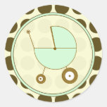 Brown Polka Dot and Green Baby Carriage Sticker