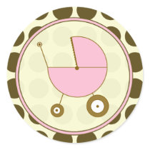 Brown Polka Dot and Pink Baby Carriage Sticker