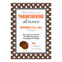 Brown Polka Dot Orange Chevron Thanksgiving Dinner Invitation