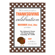 Brown Polka Dot Orange Chevron Thanksgiving Invite