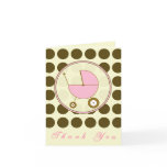 Brown Polka Dot / Pink Baby Carriage Thank You cards