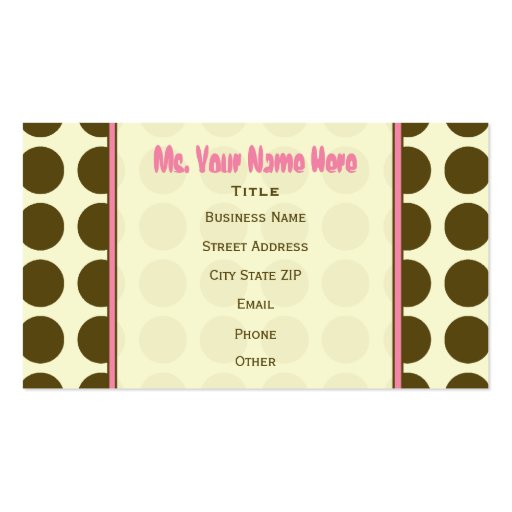 Brown Polka Dot / Pink Fashion Business Card (front side)