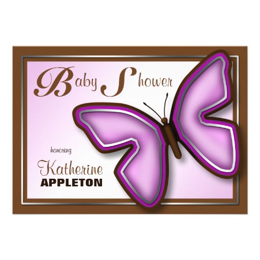 Brown & Purple Butterfly Baby Shower Invitations