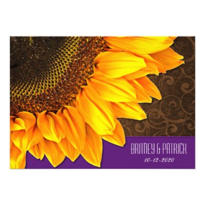 Brown Purple Country Sunflower Wedding Invitations
