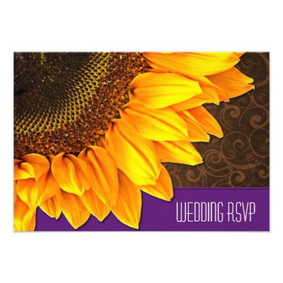 Brown Purple Country Sunflower Wedding RSVP Cards Announcement