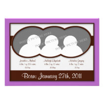 Brown Purple Triplets Birth Announcements
