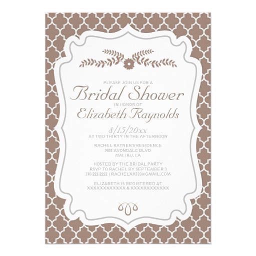 Brown Quatrefoil Bridal Shower Invitations