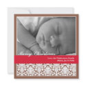 Brown red elegant damask merry Christmas holiday invitation