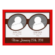 Brown Red Twins Birth Announcements